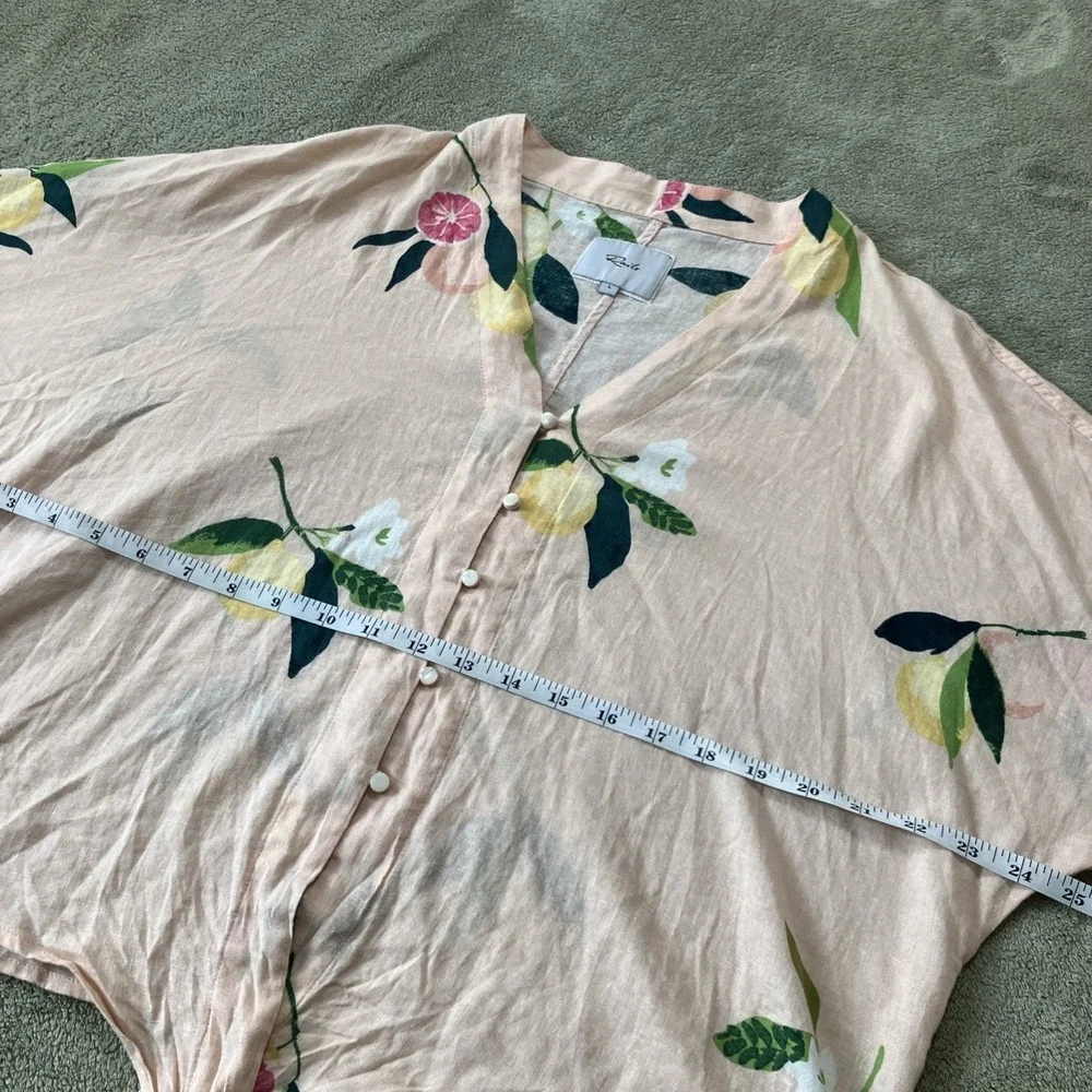 Rails Top Womens Large Pink Floral Lemon Linen Blend Tie Up Beachy Coastal‎